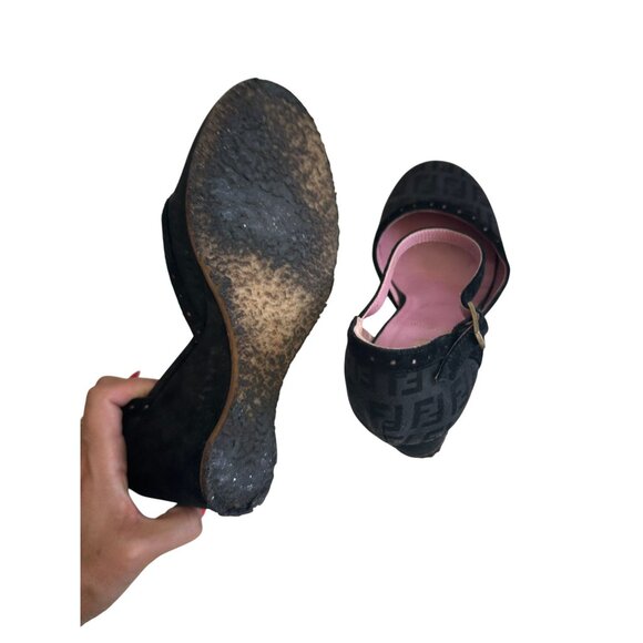 FENDI Black Vintage Logo Sandals Wedges Size 38 - Picture 10 of 14